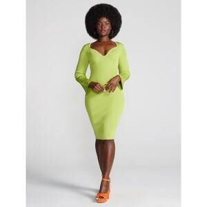 Gabrielle Union Spring Green Long Sleeve Ribbed Knit Midi Bodycon Dress Medium